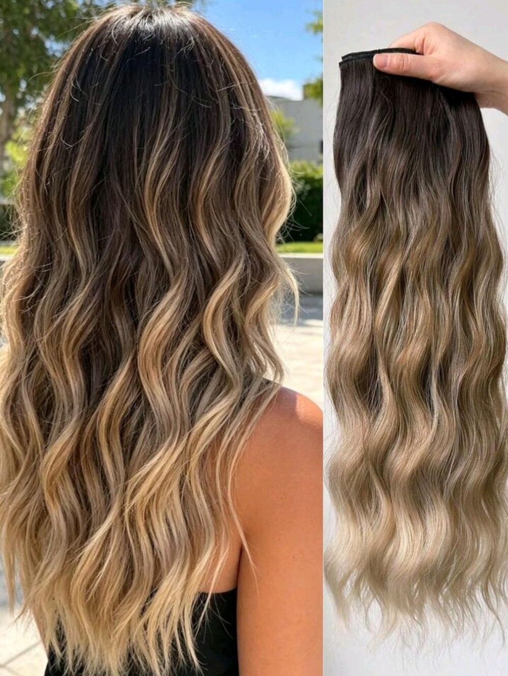 Balayage Ombre Wavy Clip-In Hair Extensions - Blonde Brown Blend Synthetic